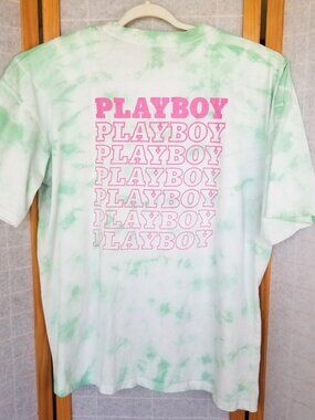 Playboy Shirt Mens XL Tie Dye Green Pink Iconic Spell Out Logo Bunny Graphic